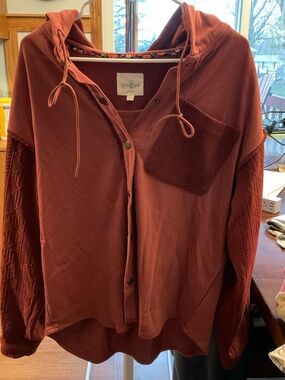 Umgee WOMEN's Burgundy Hooded Shirt Jacket